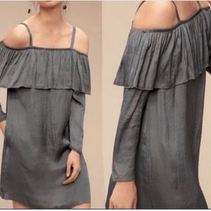 Aritzia Wilifred Bosset Satin Off Shoulder Dress Black